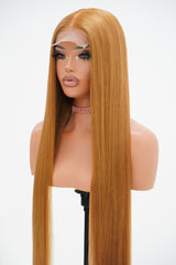 HONEY BLONDE HL 4x4 GLUELESS CLOSURE WIG 38-Inch Long High Quality Human Blend Wig - Heat-Resistant, Luxury Long Wig for Glamorous Styling