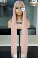 PINK 13x4 40-Inch Lace Frontal Premium Fiber Blend Wig - Heat-Resistant, Luxury Long Wig for Glamorous Styling