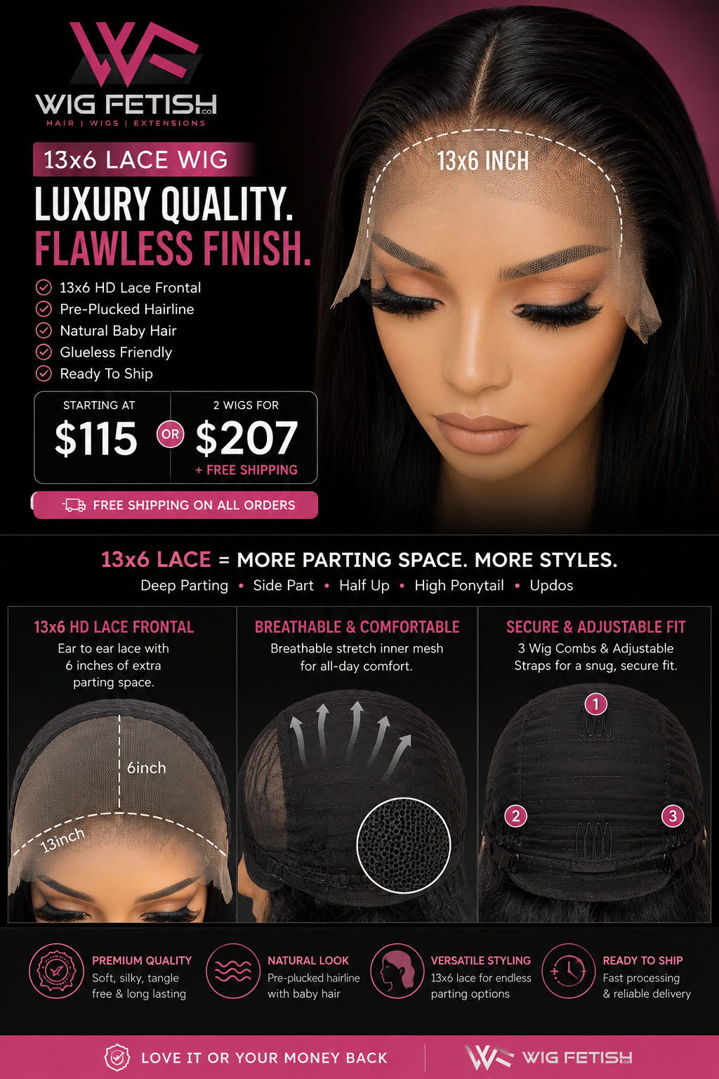 BLACK 40-Inch Human Fiber Blend Wig - Heat-Resistant, Luxury Long Wig for Glamorous Styling