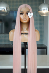 PINK 13x4 40-Inch Lace Frontal Premium Fiber Blend Wig - Heat-Resistant, Luxury Long Wig for Glamorous Styling