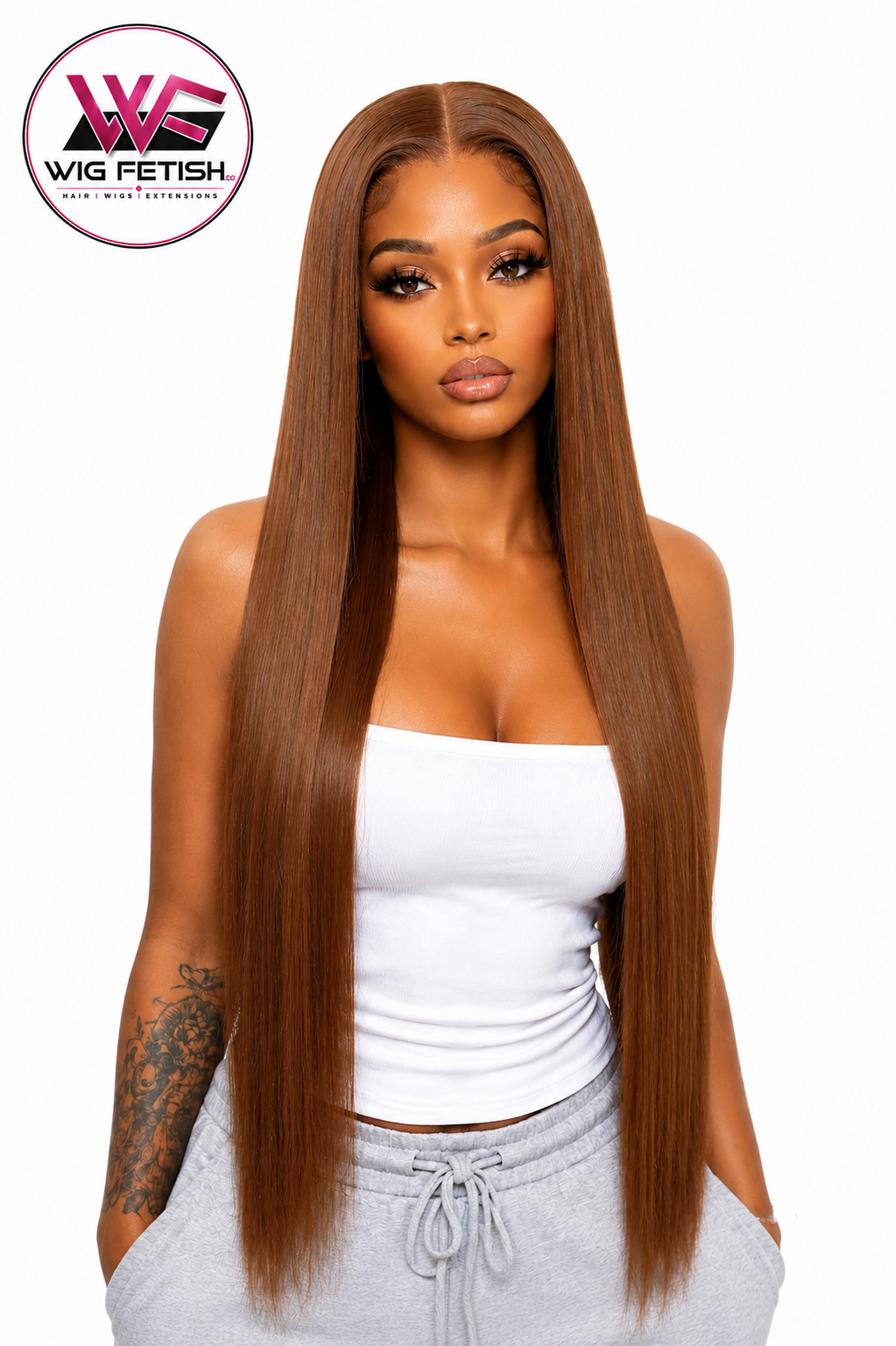 BROWN 4x4 GLUELESS CLOSURE WIG 36-Inch Long High Quality Human  Blend Wig - Heat-Resistant, Luxury Long Wig for Glamorous Styling