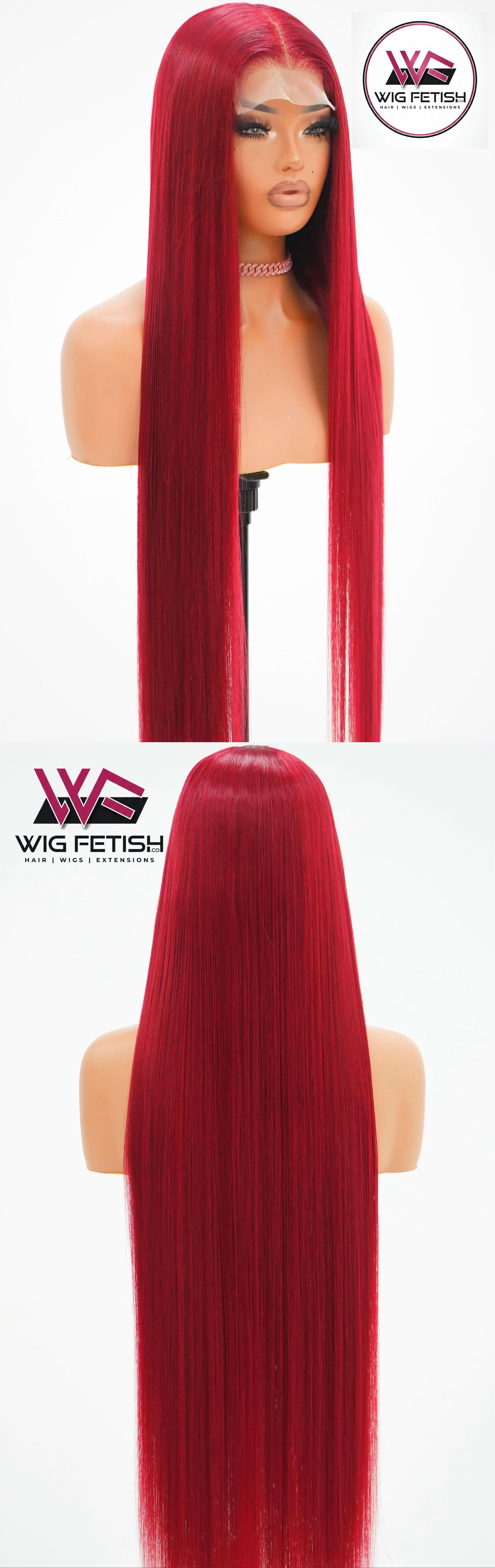 BURGUNDY RED 4x4 GLUELESS CLOSURE WIG 38-Inch Long High Quality Blend Wig - Heat-Resistant, Luxury Long Wig for Glamorous Styling
