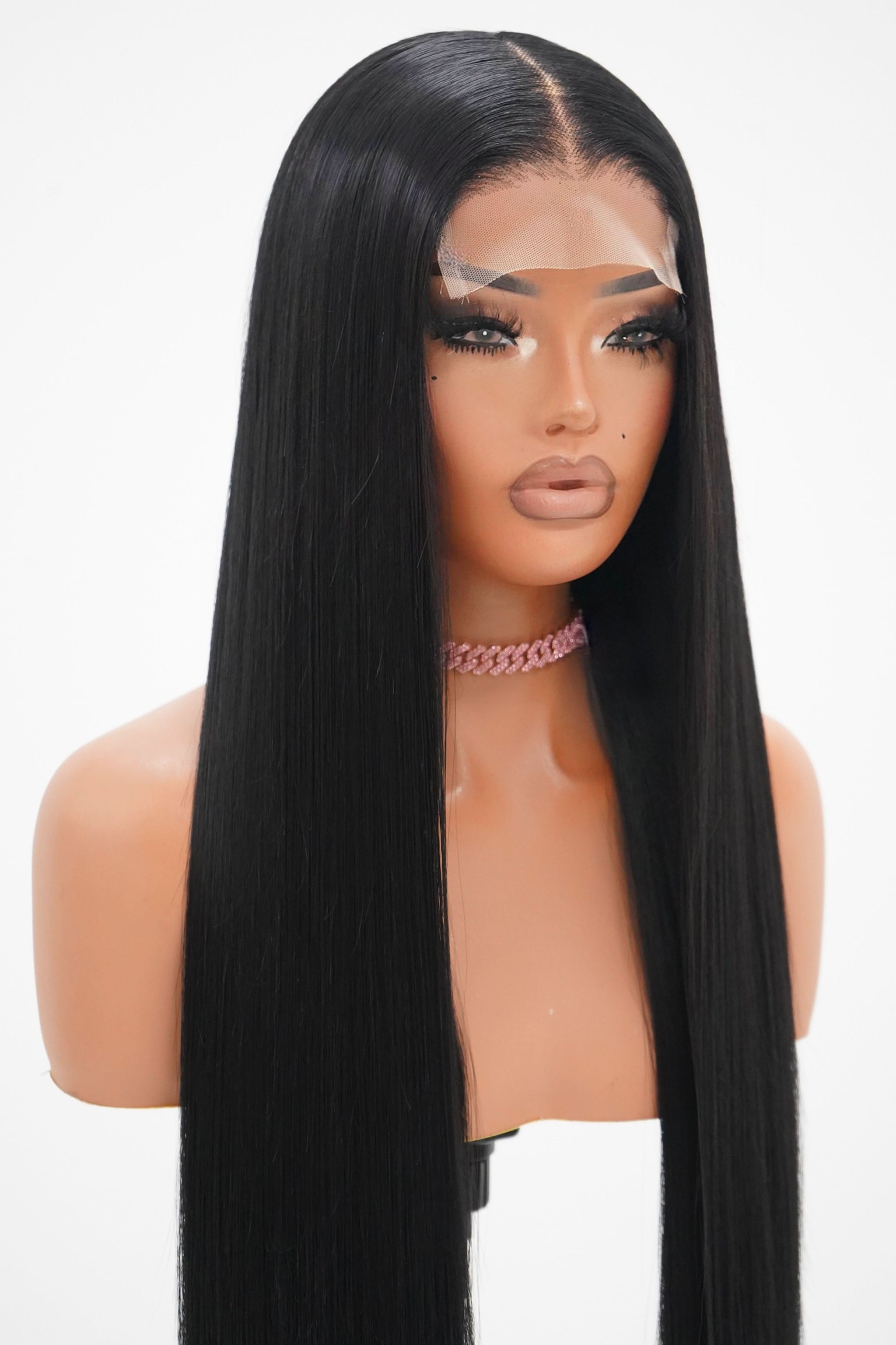 BLACK 4x4 GLUELESS CLOSURE WIG 38-Inch Long High Quality Human Blend Wig - Heat-Resistant, Luxury Long Wig for Glamorous Styling