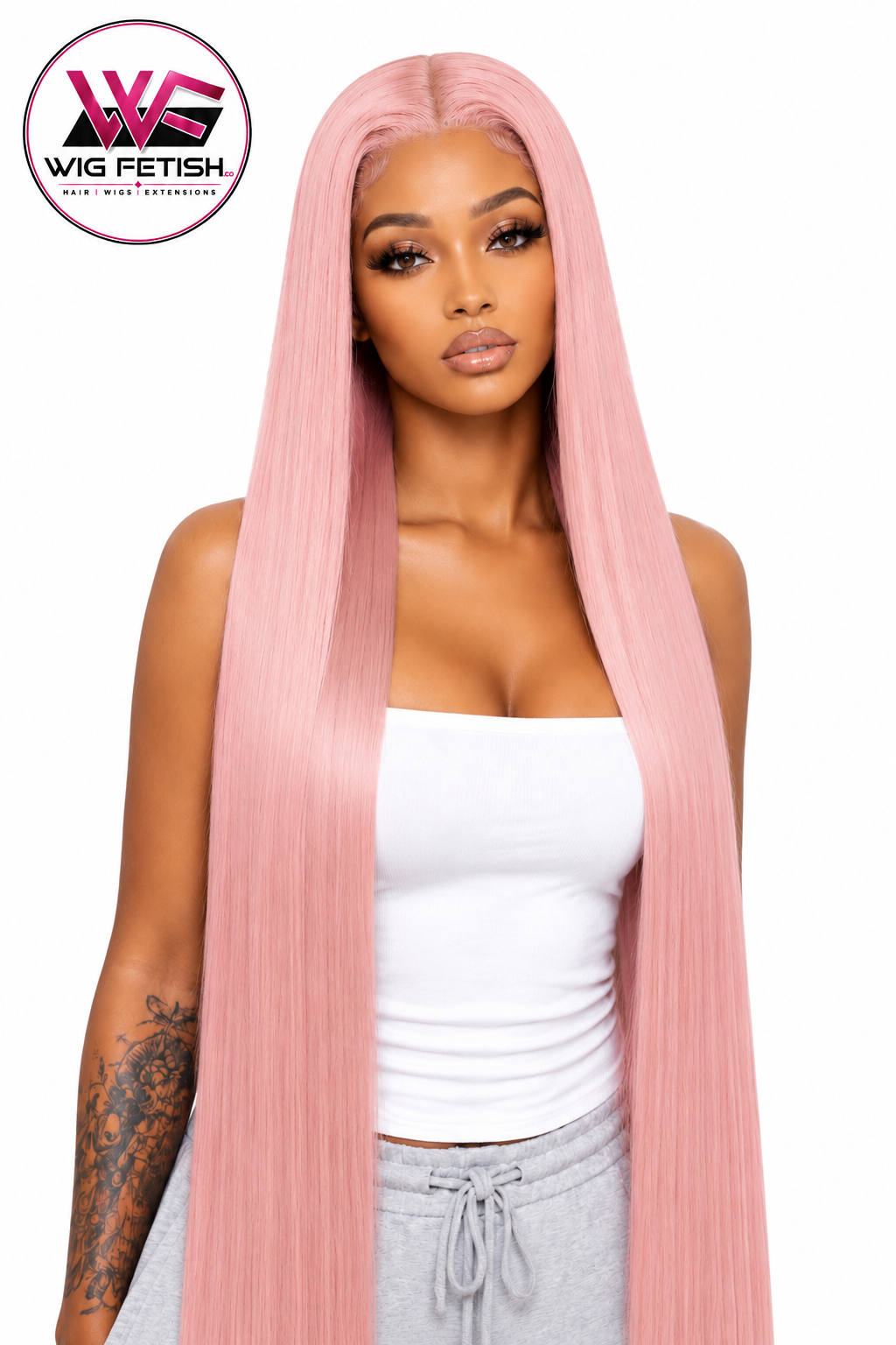 PINK 13x4 40-Inch Lace Frontal Premium Fiber Blend Wig - Heat-Resistant, Luxury Long Wig for Glamorous Styling