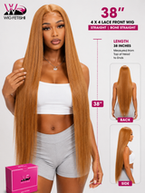 HONEY BLONDE HL 4x4 GLUELESS CLOSURE WIG 38-Inch Long High Quality Human Blend Wig - Heat-Resistant, Luxury Long Wig for Glamorous Styling