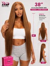 BROWN 4x4 GLUELESS CLOSURE WIG 38-Inch Long High Quality Human  Blend Wig - Heat-Resistant, Luxury Long Wig for Glamorous Styling