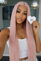 PINK 13x4 40-Inch Lace Frontal Premium Fiber Blend Wig - Heat-Resistant, Luxury Long Wig for Glamorous Styling