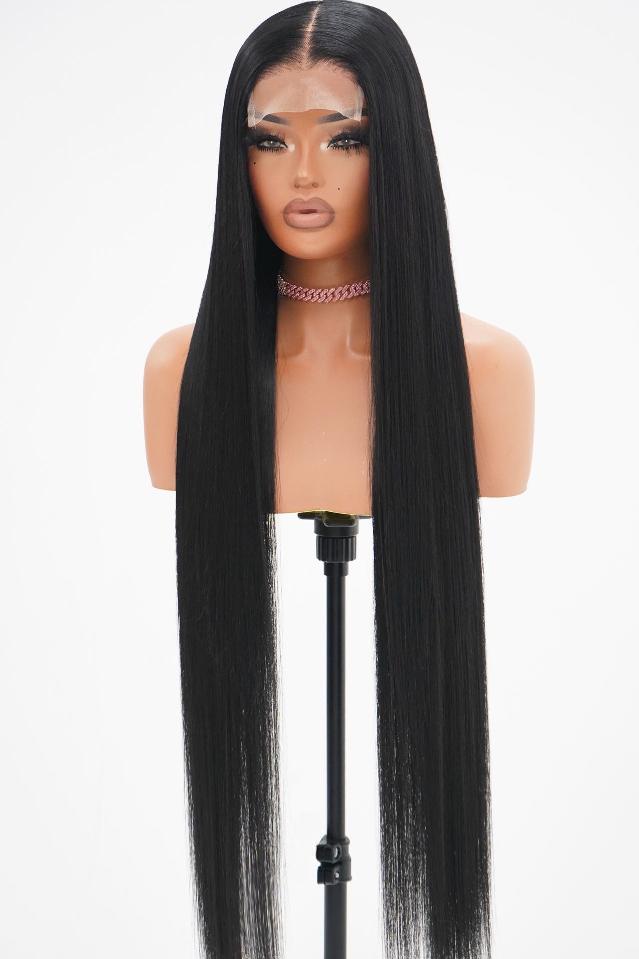BLACK 4x4 GLUELESS CLOSURE WIG 38-Inch Long High Quality Human Blend Wig - Heat-Resistant, Luxury Long Wig for Glamorous Styling