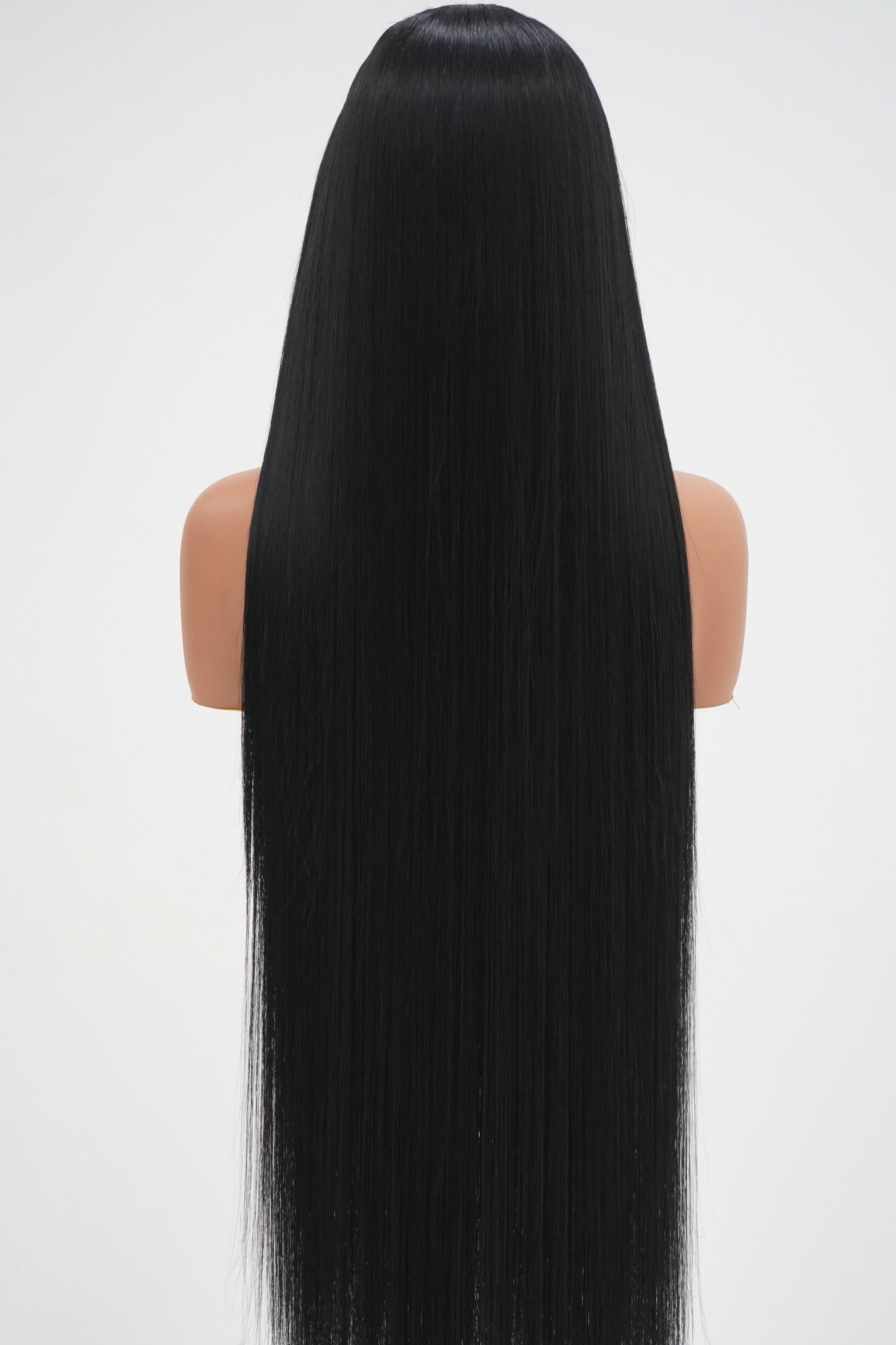 BLACK 4x4 GLUELESS CLOSURE WIG 38-Inch Long High Quality Human Blend Wig - Heat-Resistant, Luxury Long Wig for Glamorous Styling