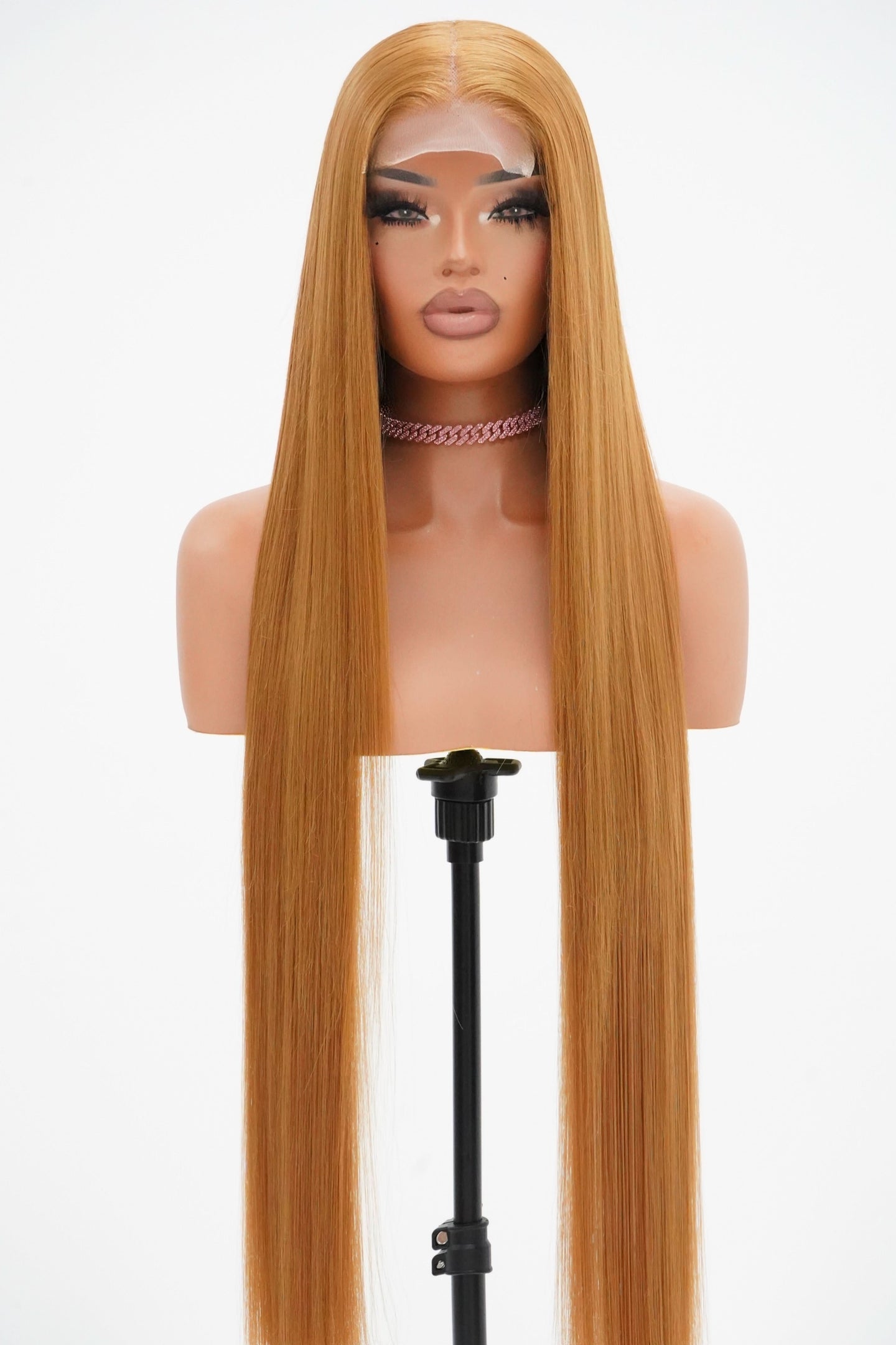 HONEY BLONDE HL 4x4 GLUELESS CLOSURE WIG 38-Inch Long High Quality Human Blend Wig - Heat-Resistant, Luxury Long Wig for Glamorous Styling