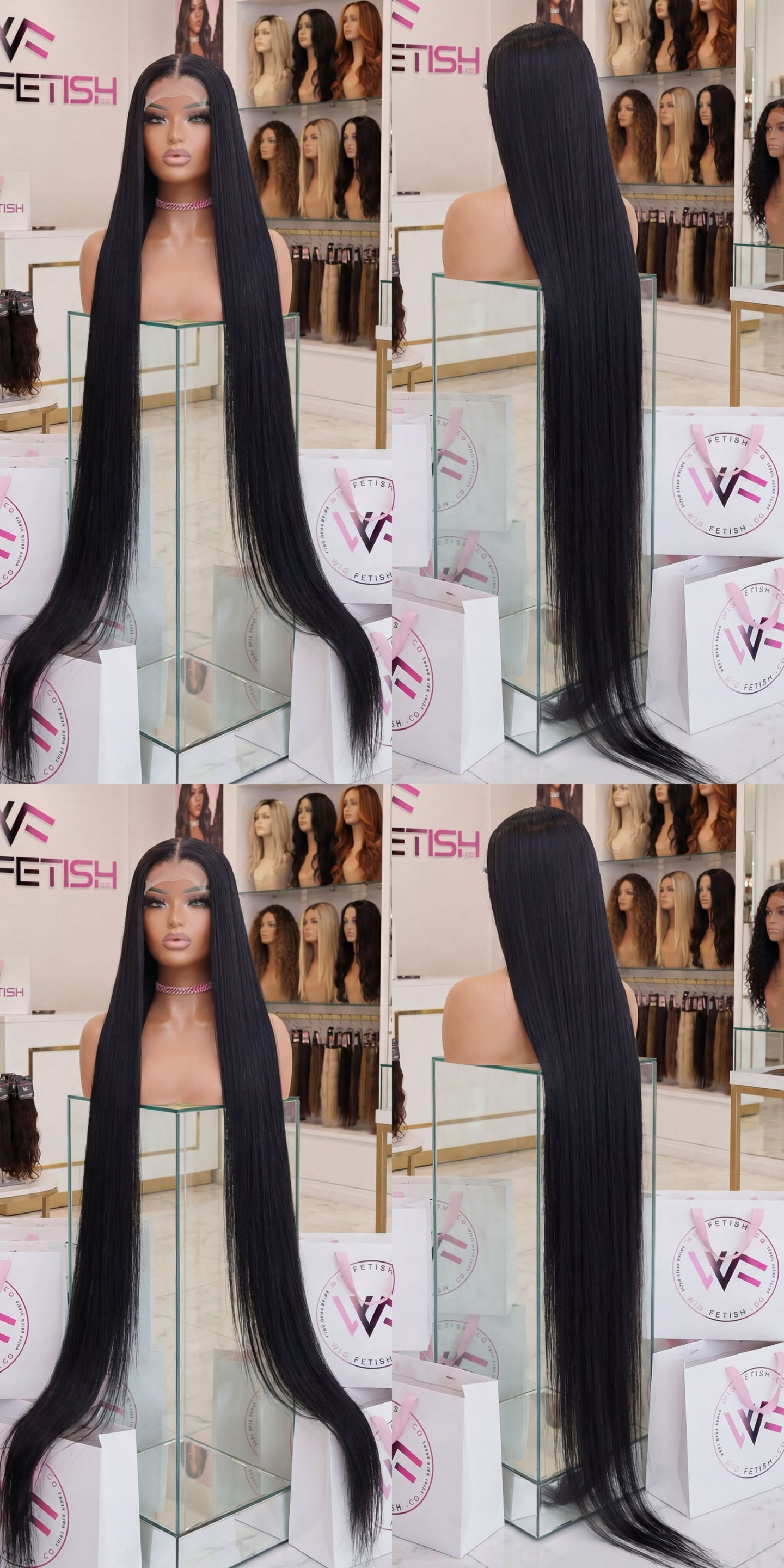 BLACK 4x4 GLUELESS CLOSURE WIG 38-Inch Long High Quality Human Blend Wig - Heat-Resistant, Luxury Long Wig for Glamorous Styling
