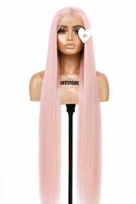 PINK 13x4 40-Inch Lace Frontal Premium Fiber Blend Wig - Heat-Resistant, Luxury Long Wig for Glamorous Styling