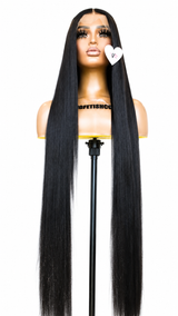 BLACK 40-Inch Human Fiber Blend Wig - Heat-Resistant, Luxury Long Wig for Glamorous Styling