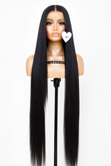 BLACK 40-Inch Human Fiber Blend Wig - Heat-Resistant, Luxury Long Wig for Glamorous Styling