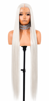 ICY GRAY 13x6 40-Inch Lace Frontal Premium Fiber Blend Wig - Heat-Resistant, Luxury Long Wig for Glamorous Styling