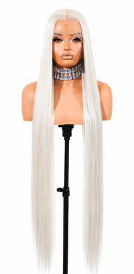 ICY GRAY 13x6 40-Inch Lace Frontal Premium Fiber Blend Wig - Heat-Resistant, Luxury Long Wig for Glamorous Styling