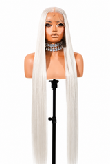 ICY GRAY 13x6 40-Inch Lace Frontal Premium Fiber Blend Wig - Heat-Resistant, Luxury Long Wig for Glamorous Styling