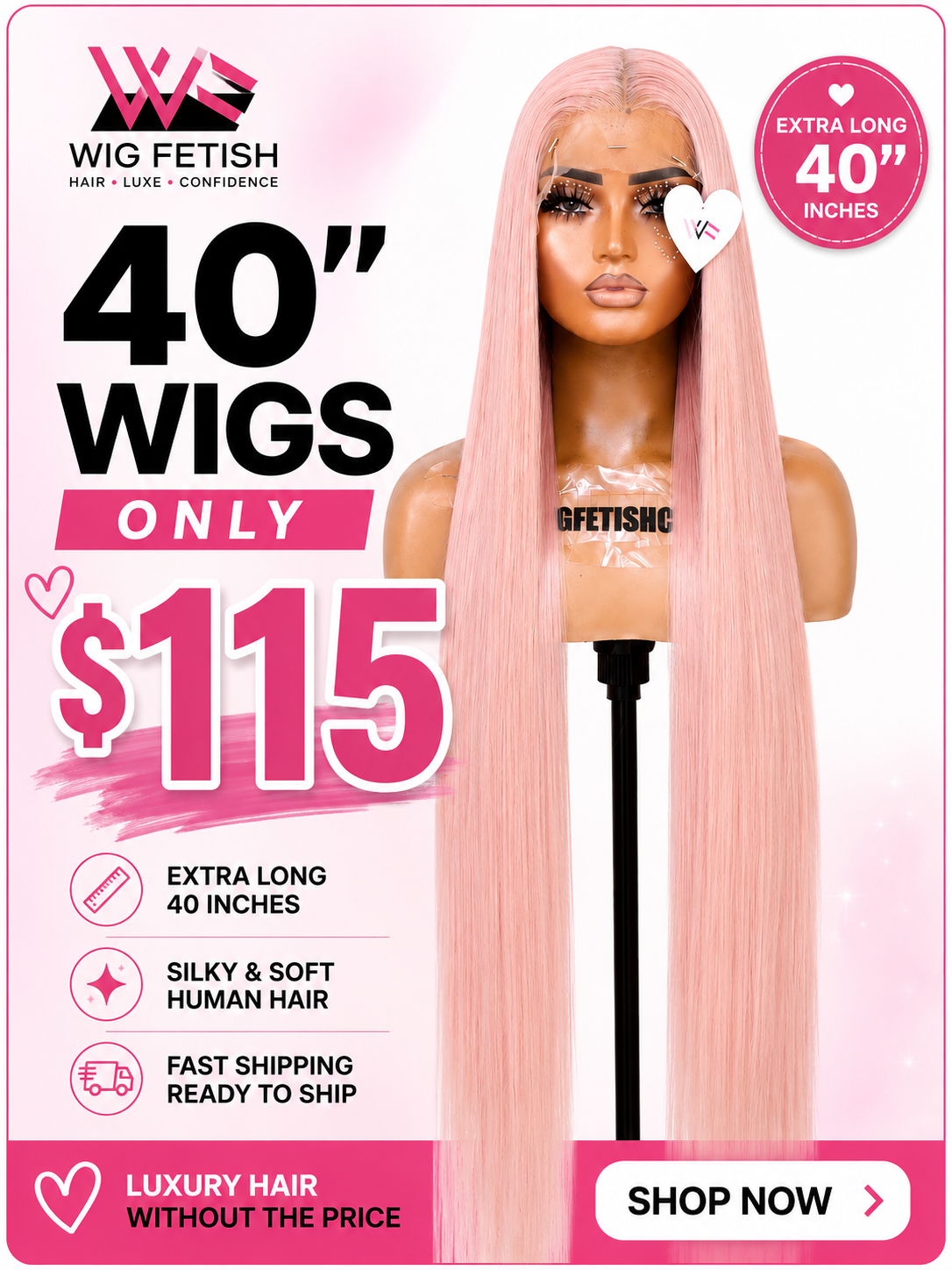 PINK 13x4 40-Inch Lace Frontal Premium Fiber Blend Wig - Heat-Resistant, Luxury Long Wig for Glamorous Styling