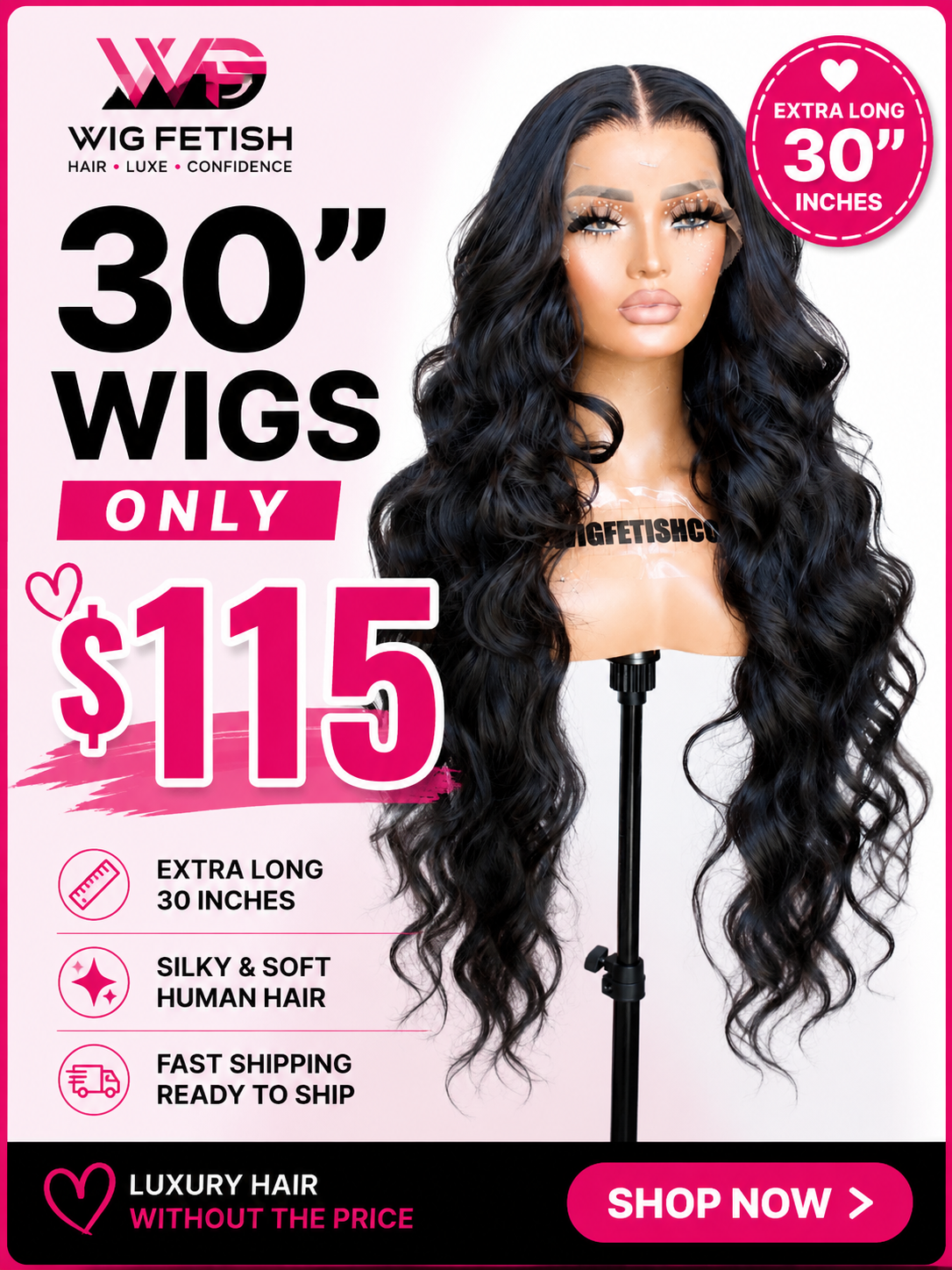 30” Lux Body Wave Wig – 13x4 HD Lace Front Human Blend