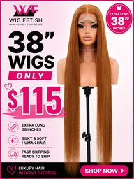 BROWN 4x4 GLUELESS CLOSURE WIG 38-Inch Long High Quality Human  Blend Wig - Heat-Resistant, Luxury Long Wig for Glamorous Styling