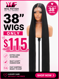 BLACK 4x4 GLUELESS CLOSURE WIG 38-Inch Long High Quality Human Blend Wig - Heat-Resistant, Luxury Long Wig for Glamorous Styling