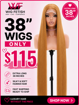 HONEY BLONDE HL 4x4 GLUELESS CLOSURE WIG 38-Inch Long High Quality Human Blend Wig - Heat-Resistant, Luxury Long Wig for Glamorous Styling