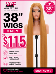 HONEY BLONDE HL 4x4 GLUELESS CLOSURE WIG 38-Inch Long High Quality Human Blend Wig - Heat-Resistant, Luxury Long Wig for Glamorous Styling