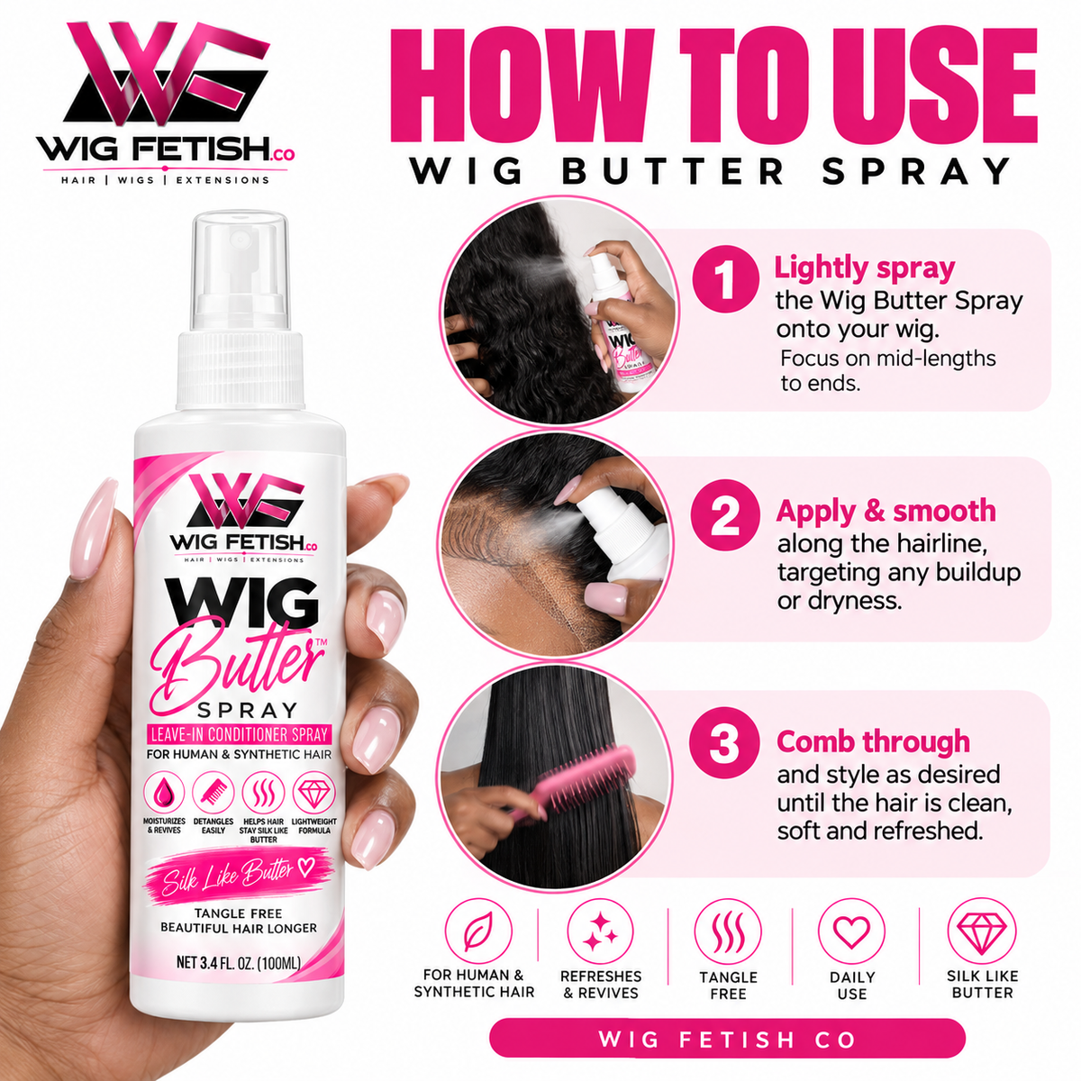 WIG BUTTER™ SPRAYLeave-In Conditioner EVERYDAY Spray for Human & Synthetic Hair