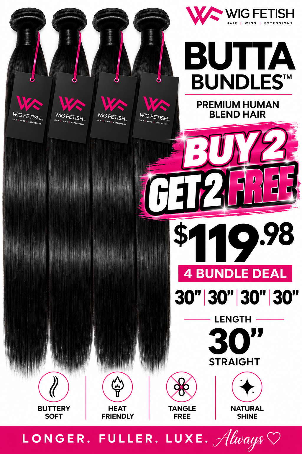 FLASH SALE BUTTA BUNDLES™ 30” 30” 30” 30” STRAIGHT — 4 BUNDLE  DEAL🔥⚡️ (FAST SHIPPING) 🚚📦